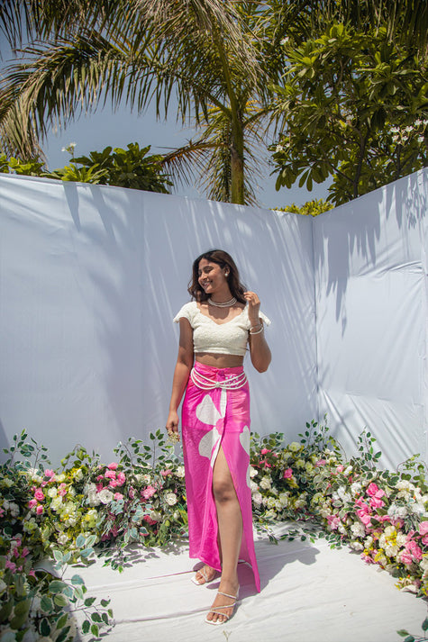 PINK PHOOL DRAPE SKIRT SET