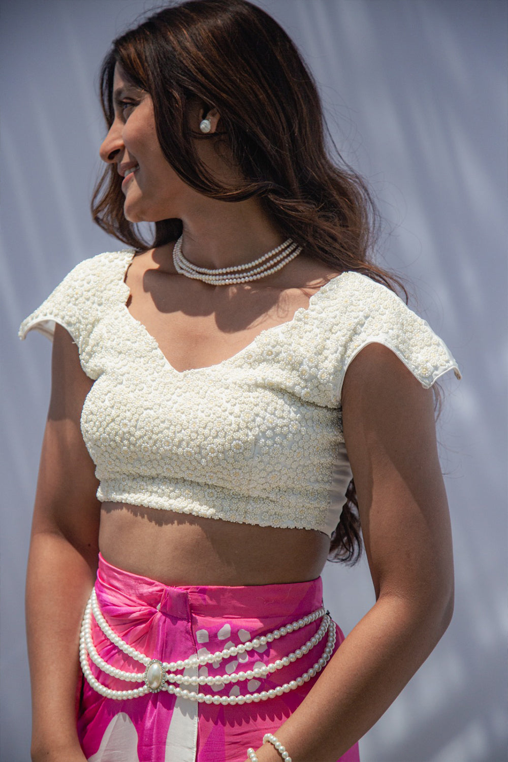 PINK PHOOL DRAPE SKIRT SET