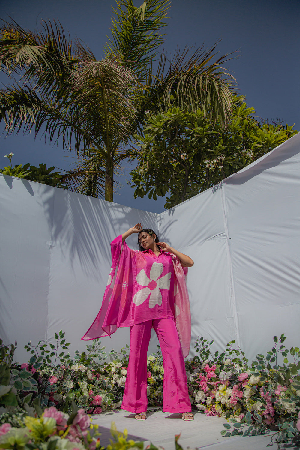 PINK PHOOL KAAFTAN SET