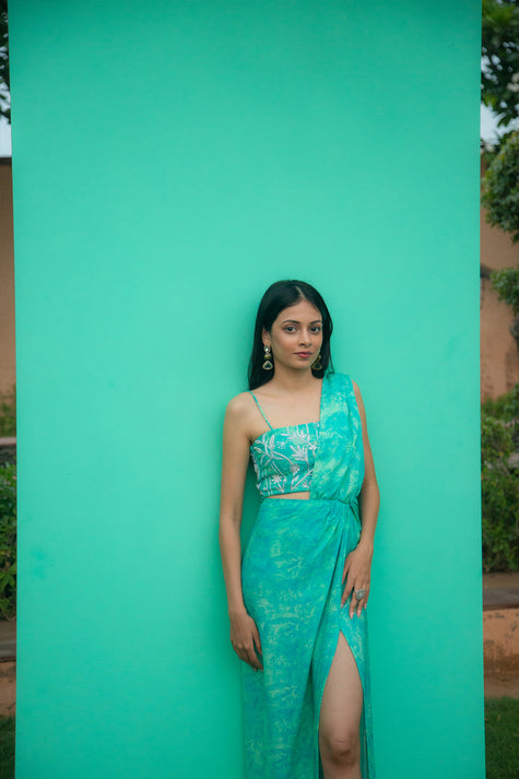 PRINTED DRAPE SKIRT SET